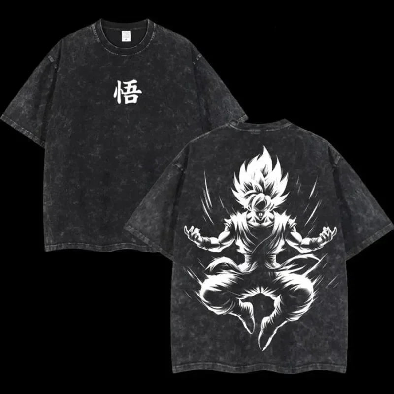 Anime Dragon Ball Cosplay Washed T-Shirt Cotton Short Sleeve Loose Large Casual Sports Fitness T-Shirt Men's Harajuku Clothing