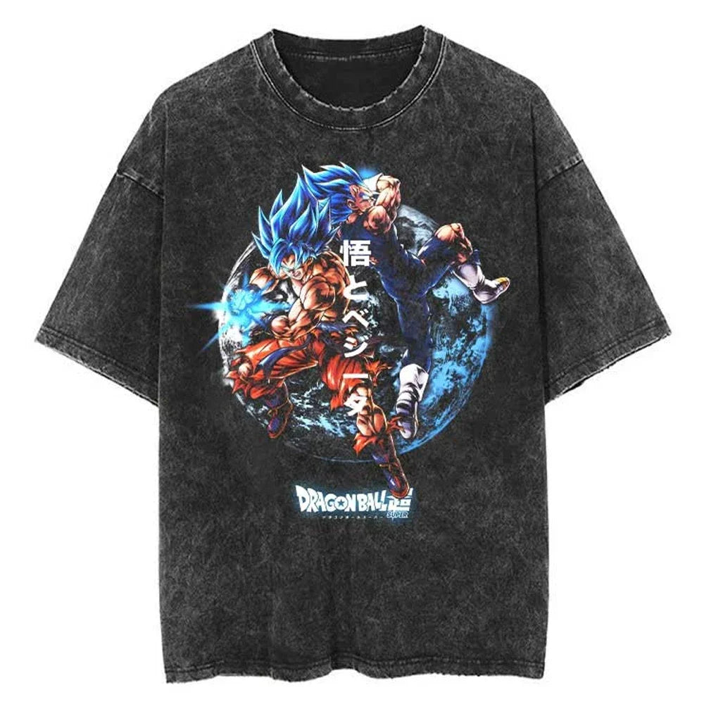Hip Hop Streetwear Men Washed T-Shirt Dragon Ball Anime Graphic Oversized T Shirt Summer Short Sleeve Cotton Tshirt Vintage Tops