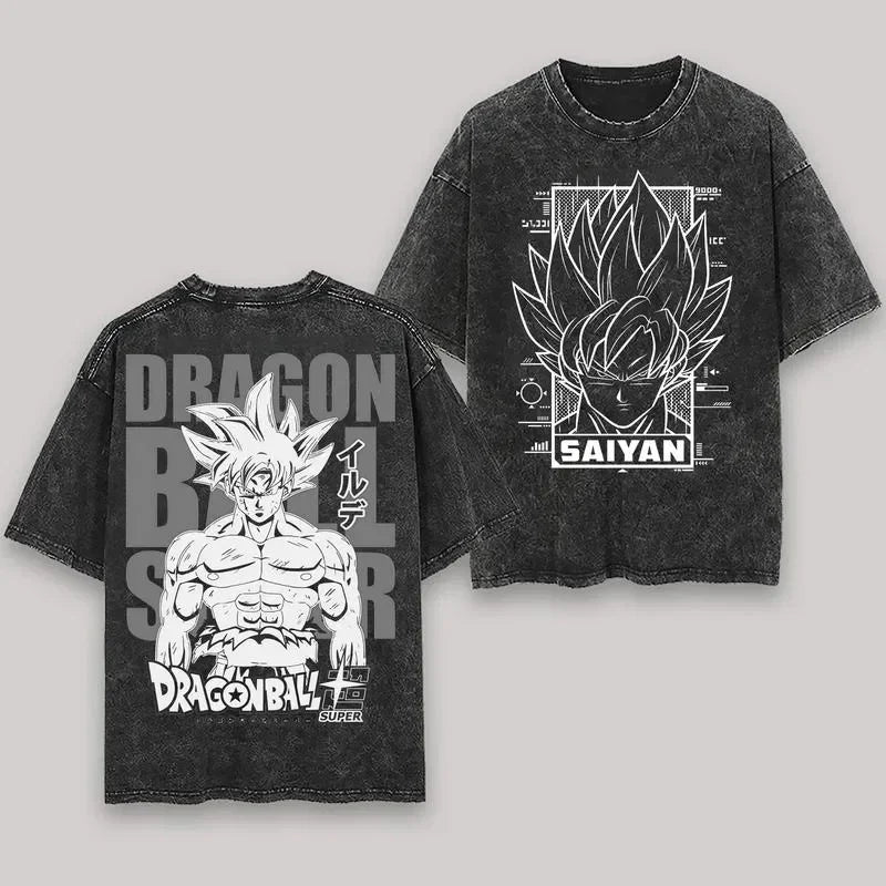 Anime Dragon Ball Cosplay Washed T-Shirt Cotton Short Sleeve Loose Large Casual Sports Fitness T-Shirt Men's Harajuku Clothing