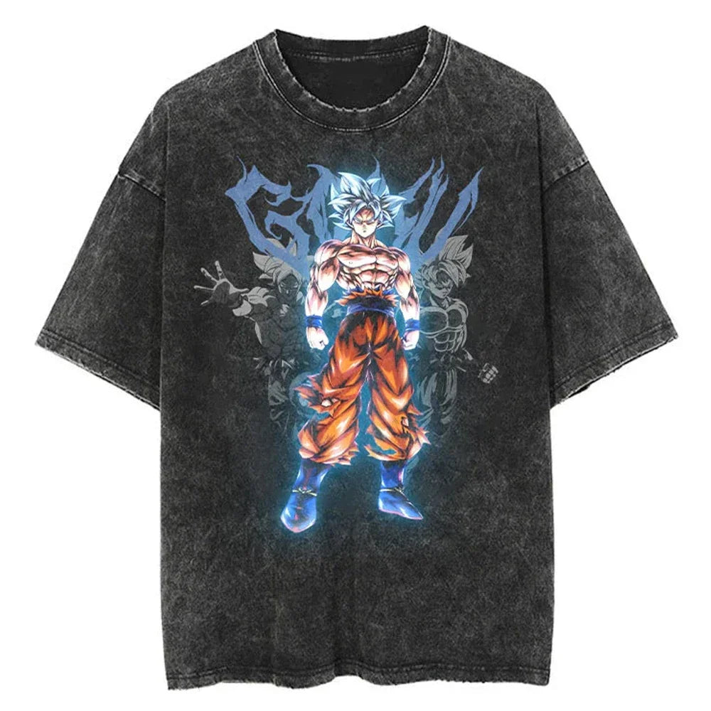 Hip Hop Streetwear Men Washed T-Shirt Dragon Ball Anime Graphic Oversized T Shirt Summer Short Sleeve Cotton Tshirt Vintage Tops