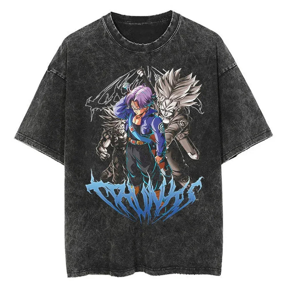 Hip Hop Streetwear Men Washed T-Shirt Dragon Ball Anime Graphic Oversized T Shirt Summer Short Sleeve Cotton Tshirt Vintage Tops