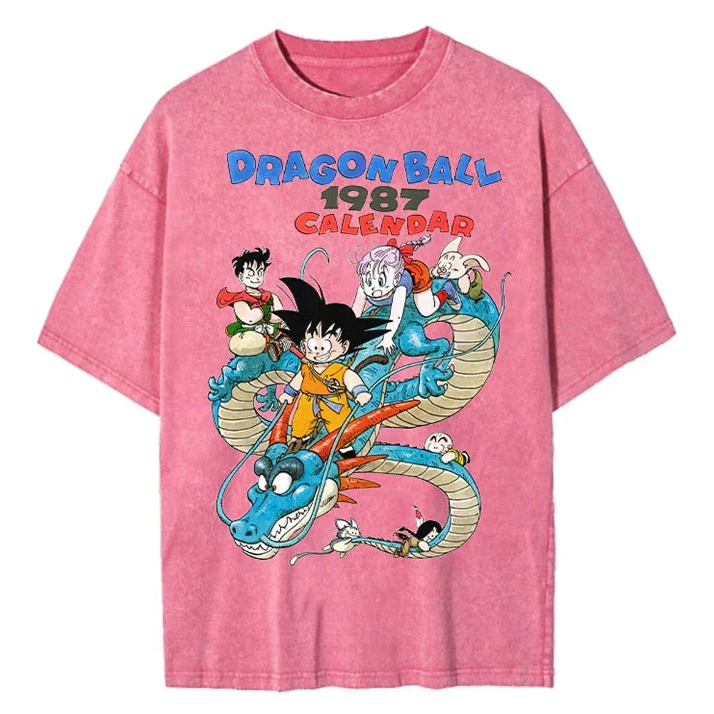 Hip Hop Streetwear Men Washed T-Shirt Dragon Ball Anime Graphic Oversized T Shirt Summer Short Sleeve Cotton Tshirt Vintage Tops