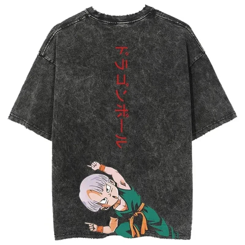 Hip Hop Streetwear Men Washed T-Shirt Dragon Ball Anime Graphic Oversized T Shirt Summer Short Sleeve Cotton Tshirt Vintage Tops