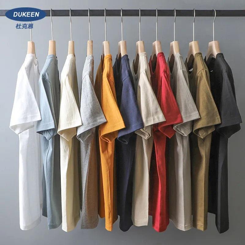 Dukeen 280gsm Oversized Heavy T-Shirt for Men Summer Short Sleeve Tee Cotton Solid Color Top Casual T Shirts One Piece