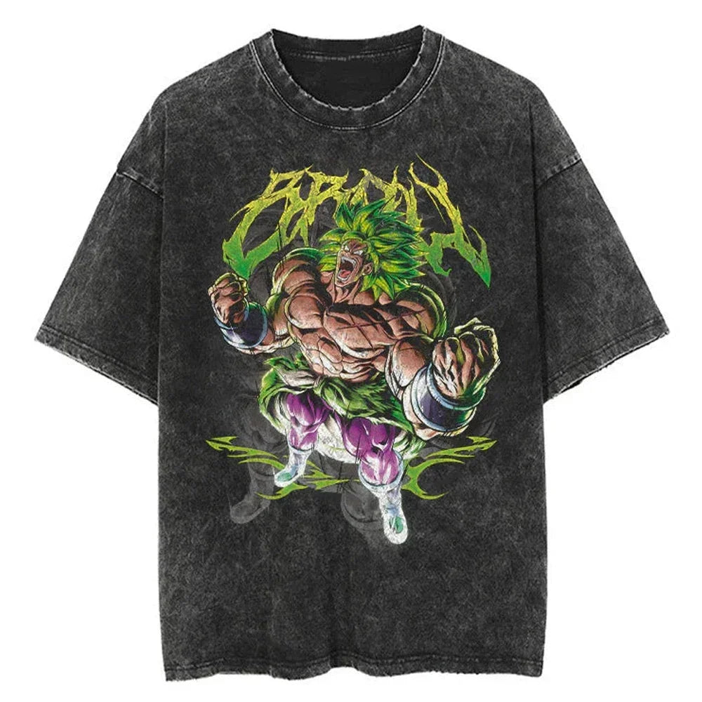 Hip Hop Streetwear Men Washed T-Shirt Dragon Ball Anime Graphic Oversized T Shirt Summer Short Sleeve Cotton Tshirt Vintage Tops