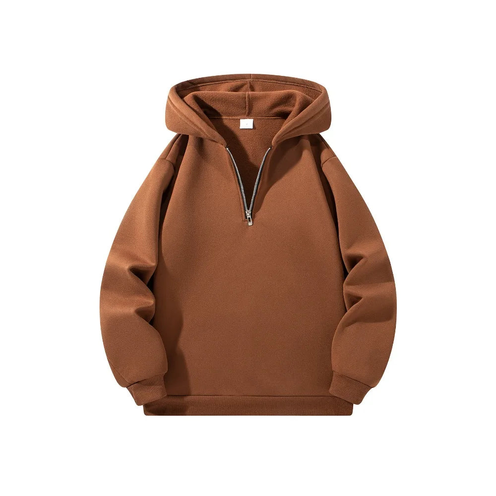 Men's Half Zipper Hooded Hoodies New Solid Color Long Sleeve Sweatshirts Autumn Loose Sport Warm Sweats Fashion Casual Pullover