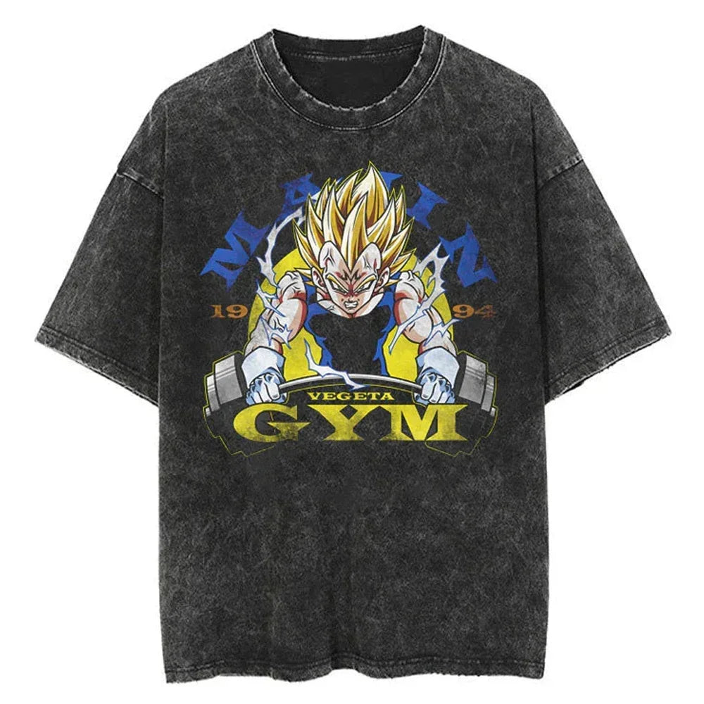 Hip Hop Streetwear Men Washed T-Shirt Dragon Ball Anime Graphic Oversized T Shirt Summer Short Sleeve Cotton Tshirt Vintage Tops